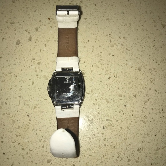 Guess Swarovski White Leather Strap Ladies Watch - Picture 7 of 8